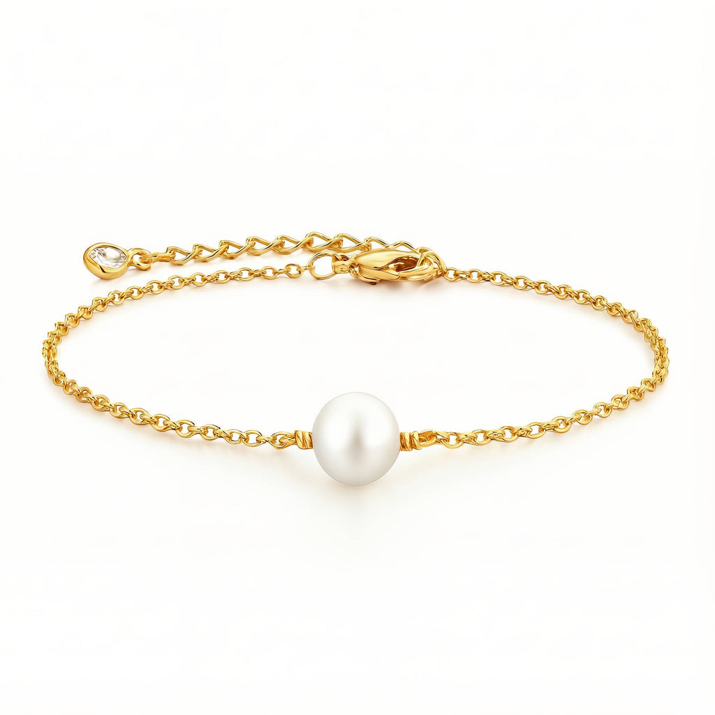 Pearl Accent Bracelet – 18K Gold PVD Stainless Steel with Imitation Pearl