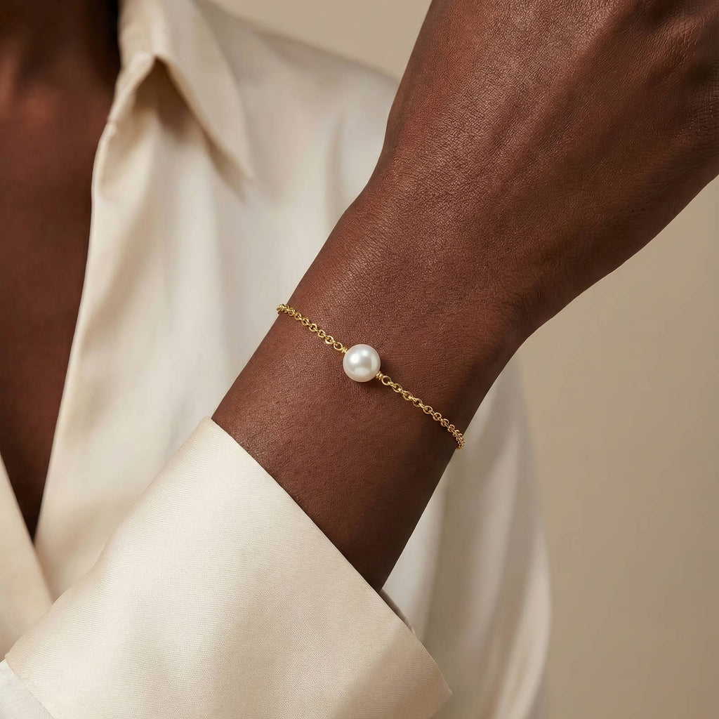 Pearl Accent Bracelet – 18K Gold PVD Stainless Steel with Imitation Pearl