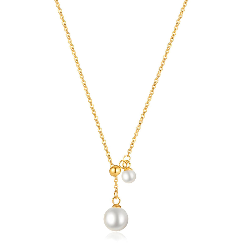 French Pearl Choker Necklace – 18K Gold PVD Stainless Steel with Imitation Pearls