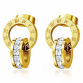 Roman Numeral Earrings – Double Ring 18K Gold PVD Stainless Steel with Cubic Zirconia