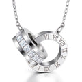 Double Ring Roman Numeral Necklace – Stainless Steel with Cubic Zirconia