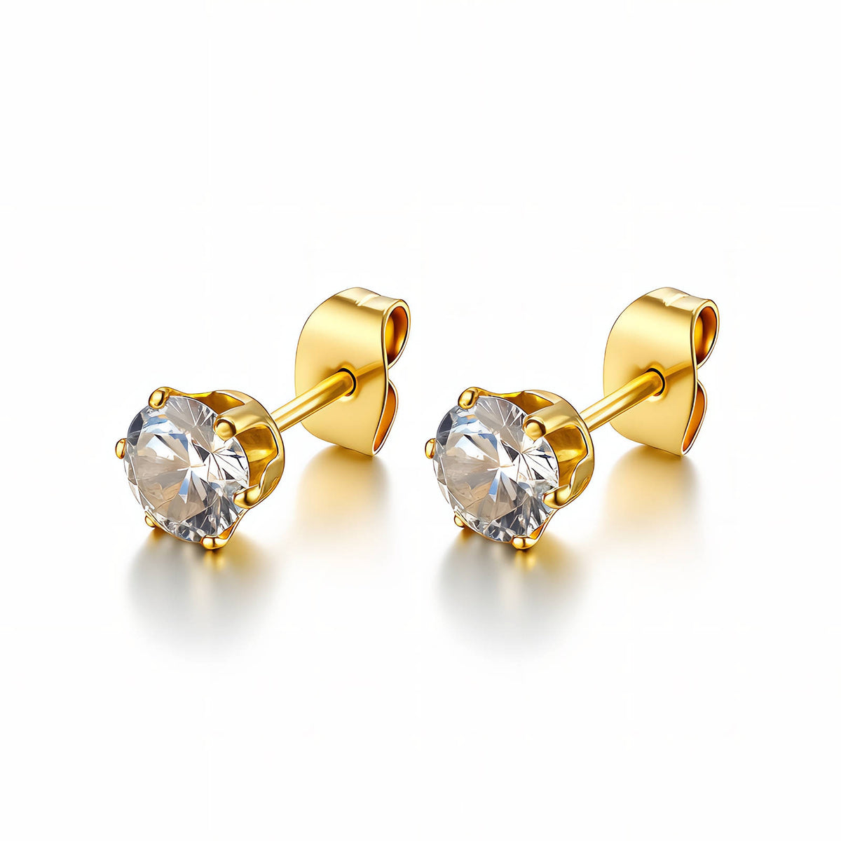 Solitaire Six Claw 8G Zircon Stud Earrings – 18K Gold PVD Stainless Steel