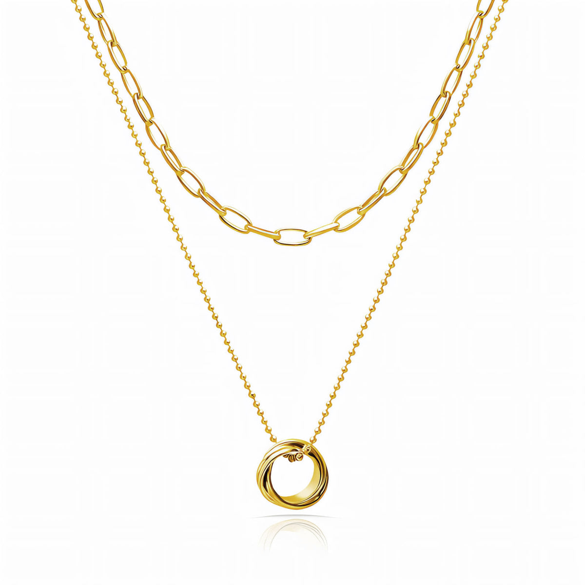 Circle Rings Double-Layer Necklace – 18K Gold PVD Stainless Steel