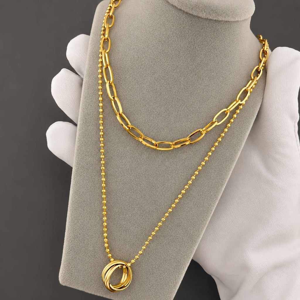Circle Rings Double-Layer Necklace – 18K Gold PVD Stainless Steel