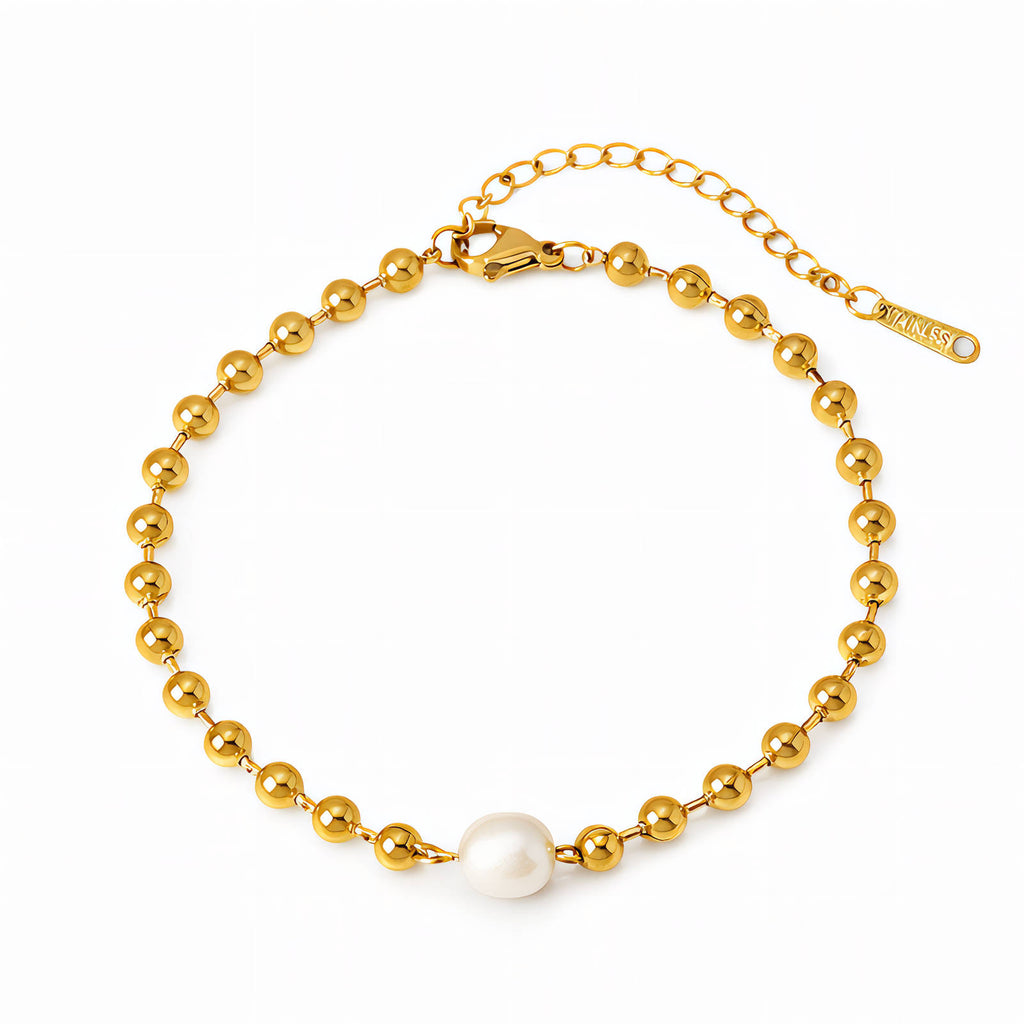 Single Pearl Bead Chain Bracelet – 18K Gold PVD-Plated Stainless Steel