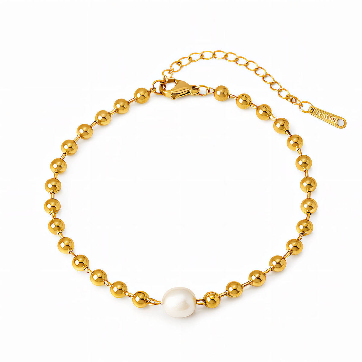 Single Pearl Bead Chain Bracelet – 18K Gold PVD-Plated Stainless Steel