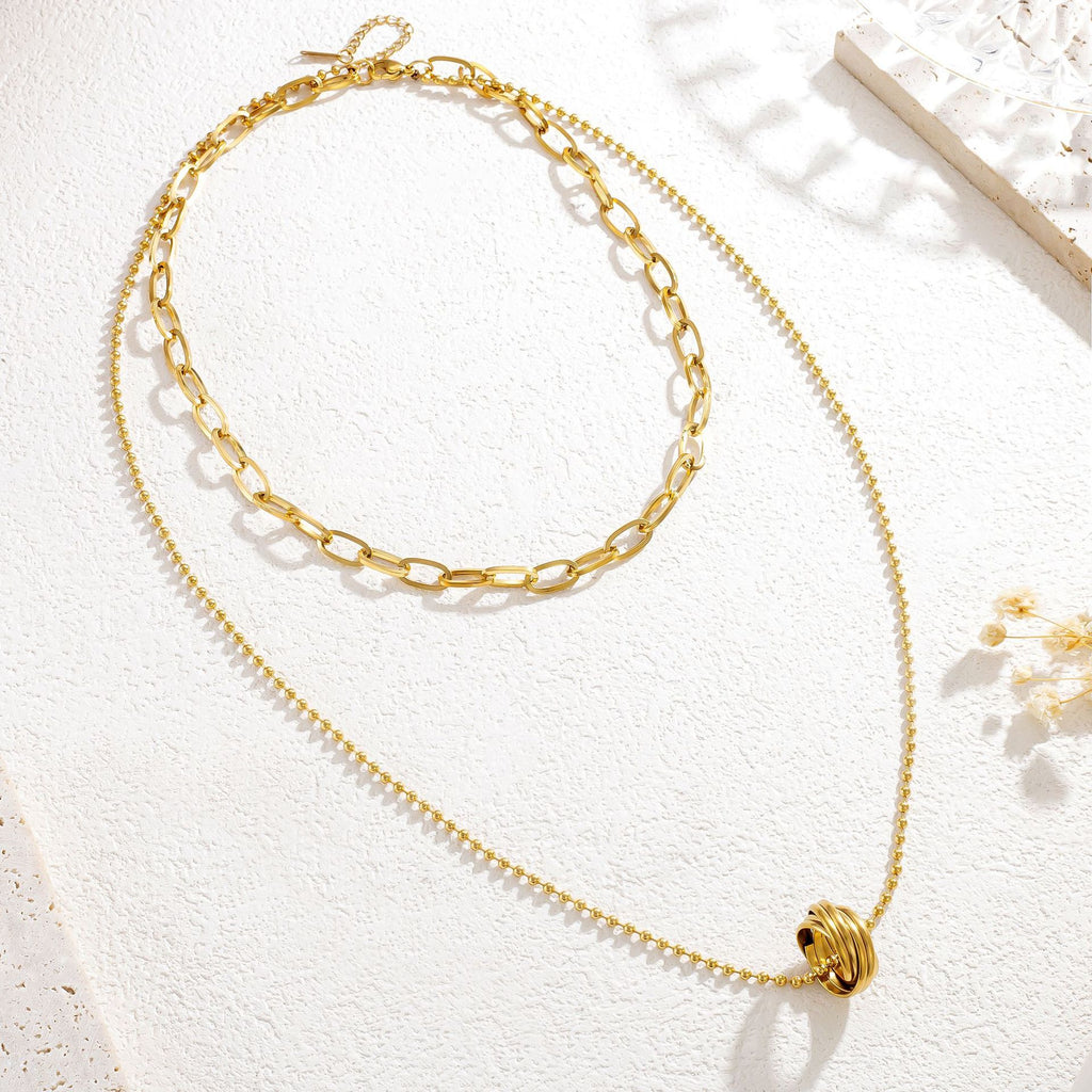 Circle Rings Double-Layer Necklace – 18K Gold PVD Stainless Steel