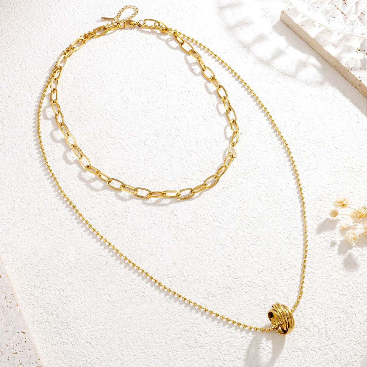 Circle Rings Double-Layer Necklace – 18K Gold PVD Stainless Steel