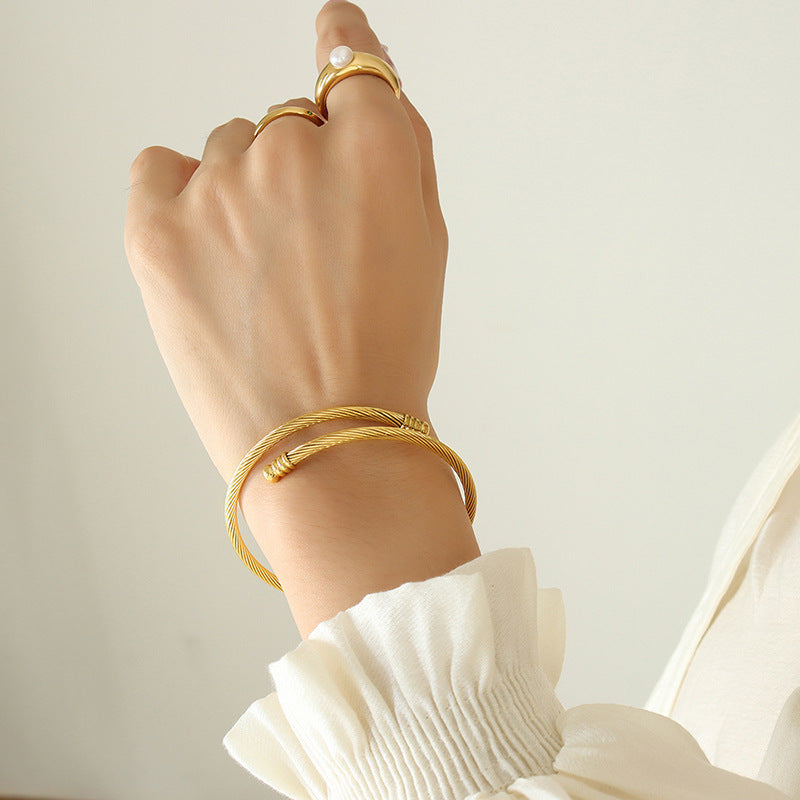 Round Stretch Bracelet – 18K Gold PVD-Plated Stainless Steel