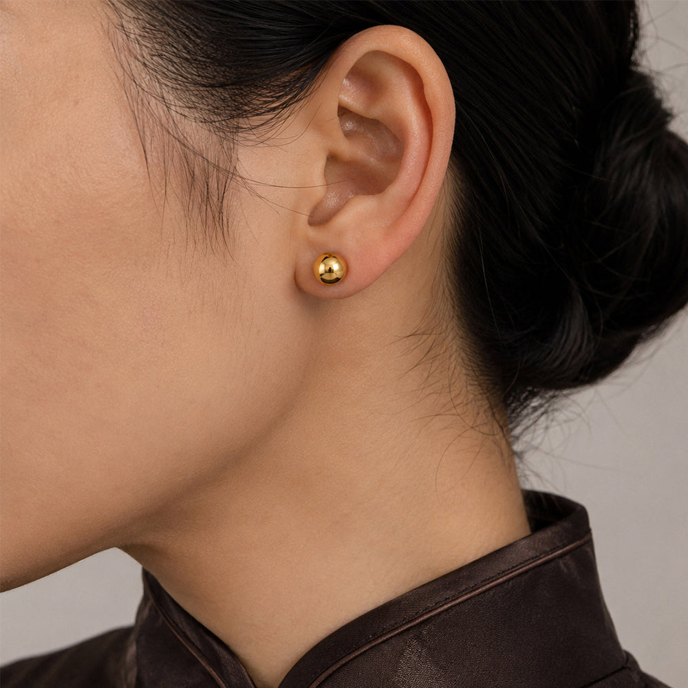 Frosted Ball Stud Earrings – Gold-Plated Stainless Steel
