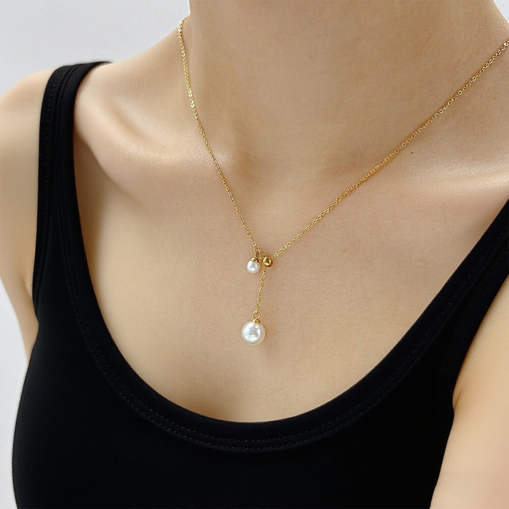French Pearl Choker Necklace – 18K Gold PVD Stainless Steel with Imitation Pearls