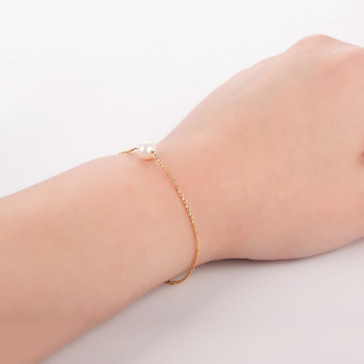 Pearl Accent Bracelet – 18K Gold PVD Stainless Steel with Imitation Pearl