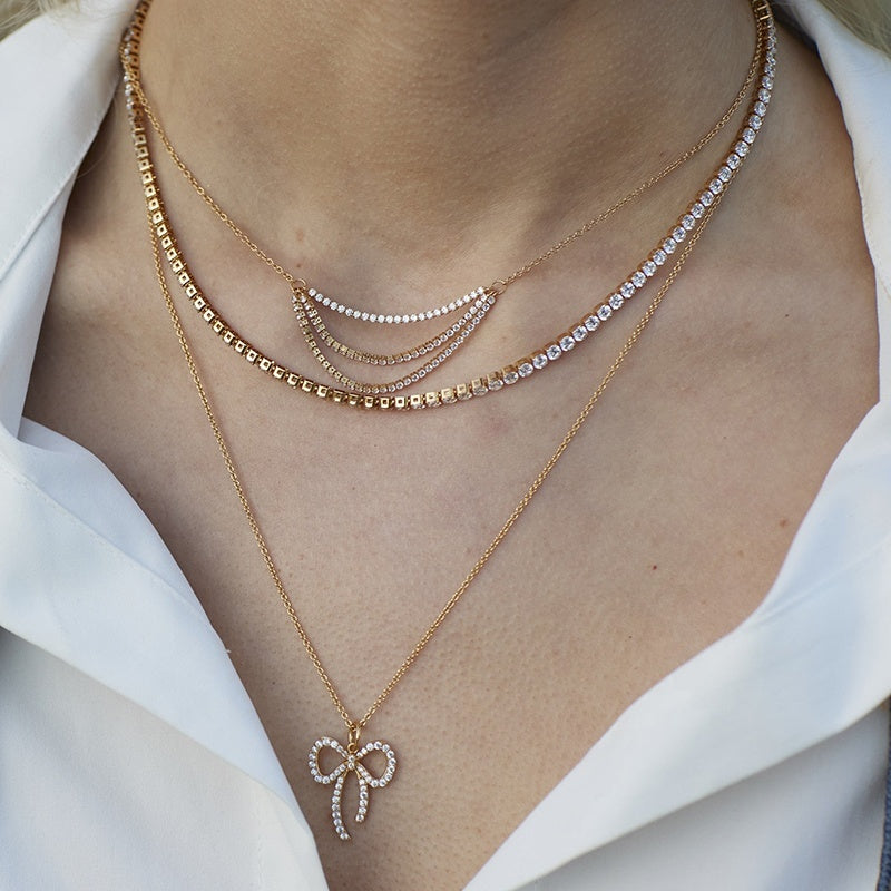 Christian Bow Pendant Necklace – 18K Gold PVD Brass with Cubic Zirconia