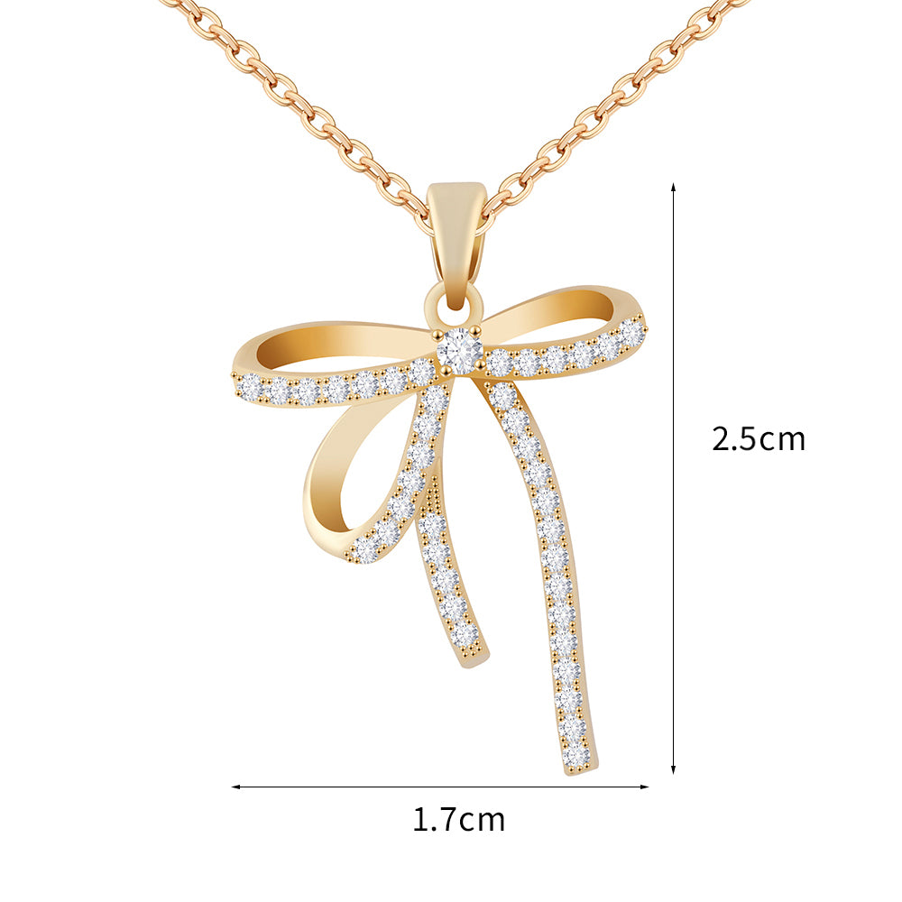 Christian Bow Pendant Necklace – 18K Gold PVD Brass with Cubic Zirconia