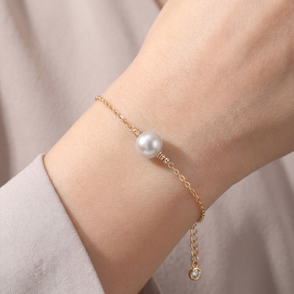 Pearl Accent Bracelet – 18K Gold PVD Stainless Steel with Imitation Pearl