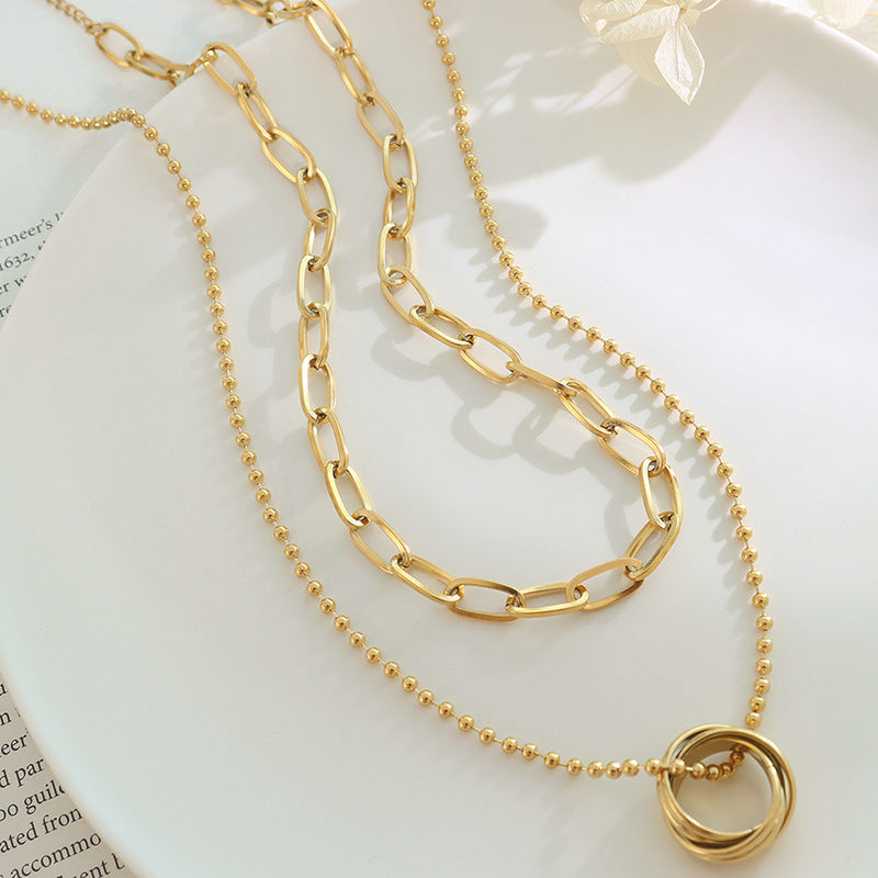 Circle Rings Double-Layer Necklace – 18K Gold PVD Stainless Steel