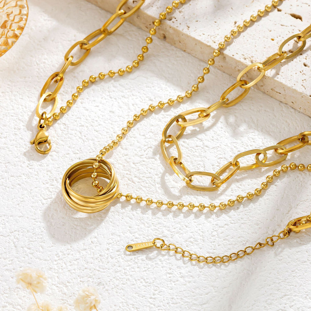 Circle Rings Double-Layer Necklace – 18K Gold PVD Stainless Steel