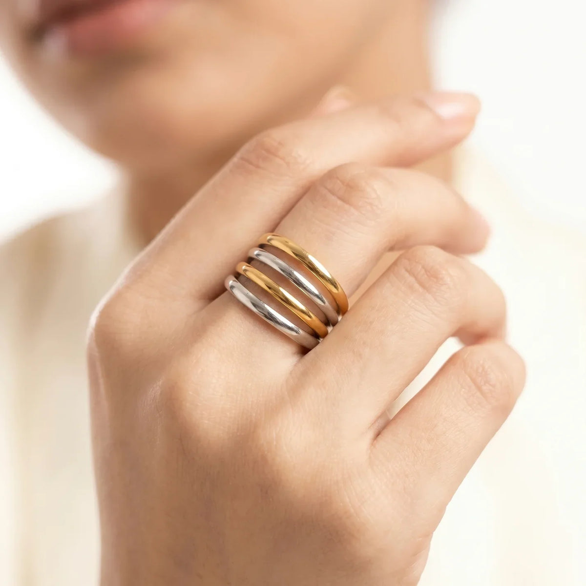 Double Tone Four-Layer Ring – 18K Gold PVD Stainless Steel