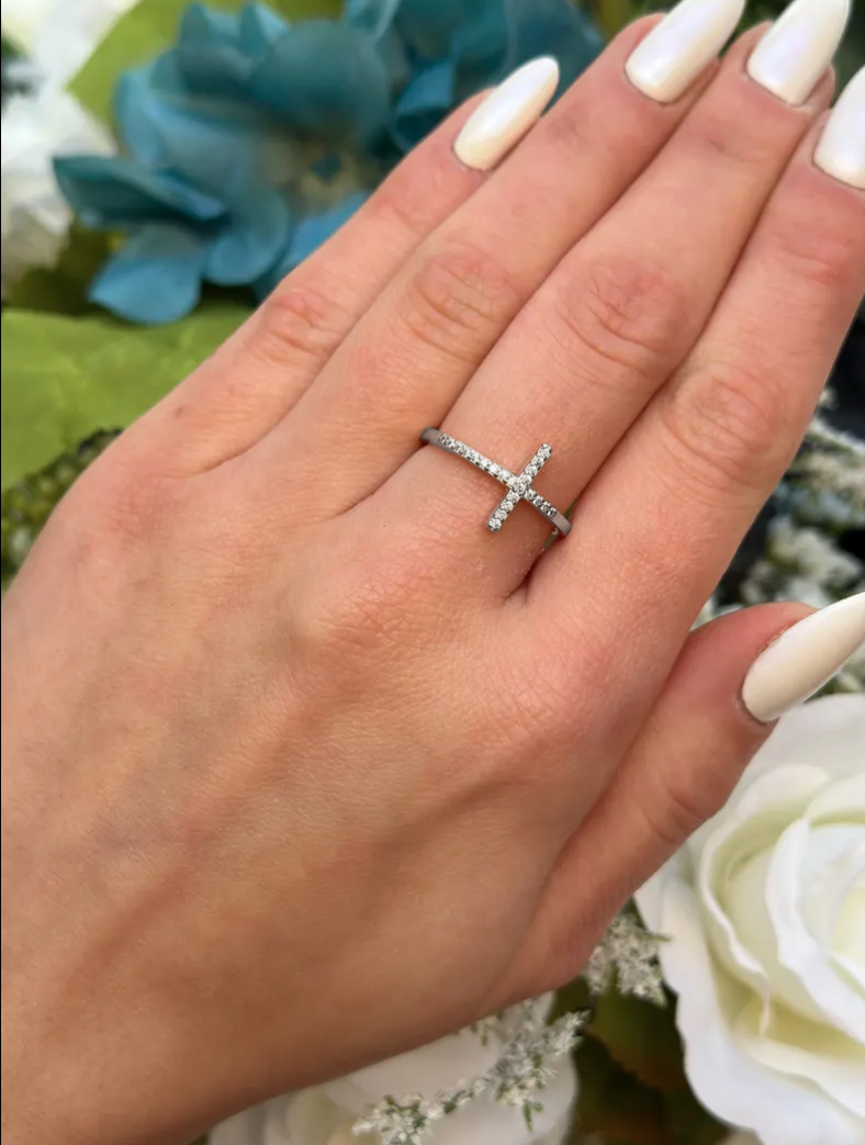 Grace Cross Ring – Stainless Steel with Cubic Zirconia