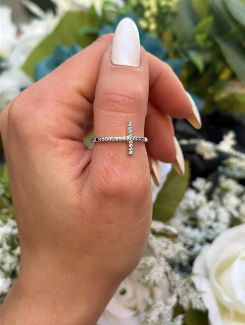 Grace Cross Ring – Stainless Steel with Cubic Zirconia