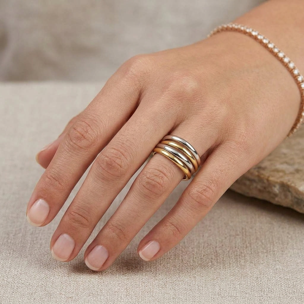 Double Tone Four-Layer Ring – 18K Gold PVD Stainless Steel
